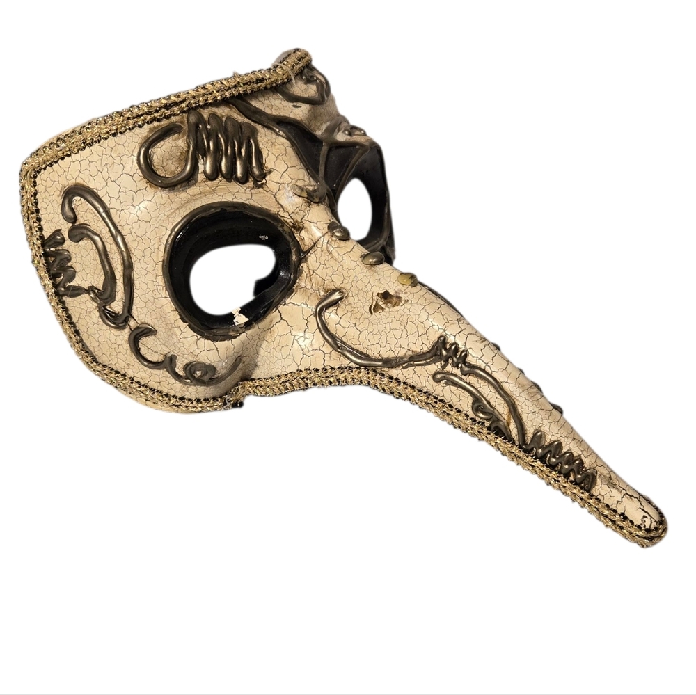 Masquerade Mask Halloween Long Nose Black Beige Gold